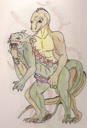 balls blush cum dingo_pictures dinosaur dinosaur_adventure duo erection first_porn_of_franchise green_eyes hi_res male oro_(dinosaur_adventure) peek_(dinosaur_adventure) penis traditional_media_(artwork) yaoi