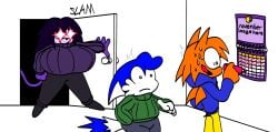 1girls 2022 2boys 2boys1girl 2d 2d_(artwork) 2d_artwork anthro black_legwear black_pants blue_body blue_hoodie caitlyn_(gremlingrounded) cat_girl cat_humanoid cat_tail catgirl fox_boy fox_ears fox_humanoid fox_tail green_sweater grem_(gremlingrounded) gremlingrounded grey_legwear grey_pants hedgehog_boy hedgehog_humanoid hedgehog_tail hood_down hoodie imminent_sex no_nut_november orange_body original pants purple_body purple_sweater sleeze_(gremlingrounded) smile spikes_(anatomy) sweatdrop sweater text tuft yellow_legwear yellow_pants