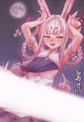 1boy :d absurdres animal_ears arbiter1 armpits arms_up azur_lane bare_shoulders bell blush braid braided_hair_rings breasts censored cowgirl_position cum cum_overflow dress excessive_censorship exhibitionism eyeshadow female from_below hair_bell hair_ornament hair_rings half-closed_eyes happy_sex highres knees_up light_censor long_hair looking_at_viewer looking_down makeup outdoors public_indecency pussy_juice rabbit_ears rabbit_girl rabbit_pose red_eyeshadow sex shimakaze_(azur_lane) shimakaze_(clumsy_moon_rabbit)_(azur_lane) sleeveless sleeveless_dress small_breasts smile solo_focus squatting_cowgirl_position straddling straight twin_braids very_long_hair white_hair yellow_eyes