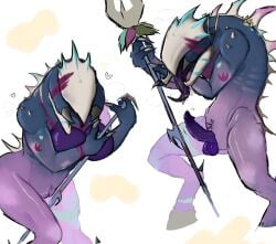 abiotic_factor alien anthro aroused erection exor_(abiotic_factor) fanart female horny male monster nsfw penis precum purple_body purple_skin pussy spiked_back spikes trident