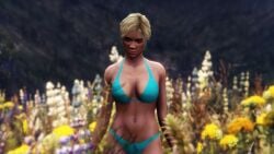 3d 3d_(artwork) absurdres bare_shoulders beautiful_woman blonde_hair blonde_hair_female blurred_background brown_eyes cleavage collarbone edited_screencap emotionless emotionless_female game_mod grand_theft_auto grand_theft_auto_v huge_breasts indifferent leaning_to_the_side mature_woman nameless_character navel remyras short_hair short_hair_female standing unbothered uncaring uncaring_female unnamed_character