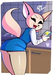 aggressive_retsuko aggretsuko alvh_omega amogus among_us among_us_reference anthro ass ass_focus ass_up biped black_eyes canid canine clothed clothing female fennec_fox fenneko fox fur mammal meme sanrio shitpost solo sus tail tan_body tan_fur twerk twerking