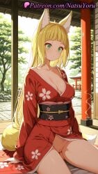 1girls 2025 ai ai_assisted ai_generated animal_ear_fluff animal_ears anime anime_style architecture asian bangs blonde_hair blunt_bangs blush breasts bust busty cleavage cleft_of_venus closed_mouth collarbone cup day dungeon_ni_deai_wo_motomeru_no_wa_machigatteiru_darou_ka east_asian_architecture expressionless female female_focus female_only floral_print fox_ears fox_girl fox_tail green_eyes haruhime hentai hi_res high_quality high_resolution highres japanese_clothes kimono large_breasts long_hair long_sleeves looking_at_viewer makeup medium_breasts natsuyoru no_panties obi outdoors paipan patreon print_kimono pussy red_kimono sanjouno_haruhime sash sitting solo solo_female stable_diffusion stone_lantern tail tatami thighs torii tree uncensored vagina very_long_hair voluptuous voluptuous_female wafuku