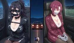 2girls ai_generated black_skirt blouse blush bondage bossbb41 bound bound_arms bound_wrists breasts business_suit business_woman dress_shirt female gag gagged izumi_motoko kawaii_dake_ja_nai_shikimori-san kidnapped kidnapping milf mother ntr office office_lady restrained shikimori_miyabi story story_in_description tape tape_bondage tape_gag taped_arms taped_mouth