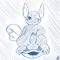 1boy anthro balls blue_skin blush claws erection feral foreskin hi_res male male_only nintendo nude one_eye_closed penis pokemon reptile scalie shell shell-less shikaro solo spread_legs spreading turtle uncircumcised uncut video_games wartortle wink
