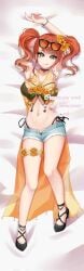 1girls armpits asiacchi_ bikini breasts choker commission d4dj dakimakura flower high_heels laying_down seto_rika short_shorts sunglasses swimwear text tongue_out twintails watermark