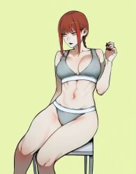 1girls ai_generated bra chainsaw_man female female_only grey_bra grey_panties grey_underwear makima_(chainsaw_man) panties pinup red_hair solo underwear zloimakak