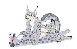 anthro anthro_on_feral blush digitoxici duo feline female female_on_feral feral hi_res leopard lying lynx male mammal meela_(digitoxici) missionary_position on_back open_mouth penetration sex snow_leopard straight synx_the_lynx tongue tongue_out vaginal_penetration zoophilia