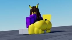 2nej 3d baseplate brown_hair clothing facesitting roblox robloxian tagme volta_(pikaboobs) yellow_body