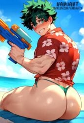 aged_up ai_assisted ai_generated ass ass_focus back_muscles back_view bara bara_ass bara_butt beach beach_background beach_clothes beach_towel biceps big_ass big_hips bikini blue_sky blush blush_lines blushing blushing_at_viewer bodybuilder boku_no_hero_academia bubble_butt butt butt_focus cute cute_male deku fat_ass feminine_clothing freckles freckles_on_face gay gay_male green_clothing green_eyes green_hair green_thong hair_between_eyes haruartx hibiscus hips horny horny_face izuku_midoriya large_butt looking_back male_only massive_butt micro_bikini midoriya_izuku muscle_arms muscular_arms muscular_ass muscular_back muscular_bottom muscular_thighs my_hero_academia ocean_background on_beach panties pattern_clothing red_clothing red_face sand scar_on_arm sea shy small_clothes smile smiling smiling_at_viewer smooth_ass smooth_body smooth_skin smooth_skinned_male solo string_bikini string_bikini_bottom string_bikini_gay string_panties thighs thong_bikini tight_clothing towel toy viewed_from_behind water_gun wet_body wet_skin