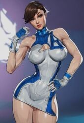 ai_generated big_breasts brown_hair dress fantastic_four genderswap_(mtf) marvel marvel_rivals minidress mr_fantastic mr_fantastic_(marvel_rivals) perfect_body reed_richards rule_63 short_hair superhero superheroine tight_clothing tight_dress toned toned_body toned_female undercut white_female