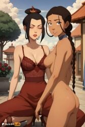 2girls ai_generated artist_name ass avatar_legends avatar_the_last_airbender azula black_hair blue_choker blue_eyes braid braided_ponytail breasts brown_hair choker cleavage closed_eyes clothed_female_nude_female cloud dark-skinned_female dark_skin day dress fingering flower hair_ornament hi_res high_heels katara long_hair looking_at_viewer medium_breasts multiple_girls nickelodeon nicktoons nude outdoors panties parted_lips red_dress red_flower red_footwear rose rule34lab single_braid sky smile spread_legs squatting underwear yuri