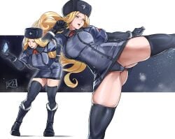 big_breasts big_breasts big_breasts blonde_female blonde_hair blonde_hair breasts breasts breasts clothed clothes clothing female female_focus female_only hat ice juaagacgy kolin_(street_fighter) long_hair muscular muscular_female muscular_thighs panties snow stockings street_fighter thick_thighs thighhighs thighs thight_clothing