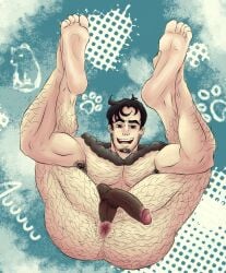 bara beowulf_(skullgirls) gay grabbing_feet hagith hairy_male muscular_male skullgirls solo spread_legs veiny_penis