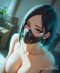 ai_generated big_breasts black_hair face_mask facemask green_eyes mask medium_hair short_hair tagme valorant viper_(valorant) viviai