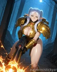 adepta_sororitas ai_generated elf elf_ears fat_ass frieren frieren_beyond_journey's_end grey_hair gun power_armor sister_of_battle warhammer_(franchise) warhammer_40k