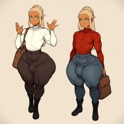 1boy 1femboy ai_generated ass big_ass blonde_hair blue_eyes boots brother brother_(lore) civitai curvaceous curvaceous_figure curvy curvy_figure dark-skinned_male dark_skin fat_ass fat_thighs femboy fit_femboy fit_male hair_bun jonnidabun long_hair penis_bulge pretty_boy thick_thighs voluptuous voluptuous_femboy voluptuous_male zeik_(jonnidabun)