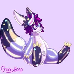 absurd_res animate_inanimate anthro blowup_doll claws female fluffy fur furred_scalie gooeyboop hi_res horn inflatable kobold latex living_inflatable living_latex nonbinary_(lore) pool_toy purple_body scalie sex_toy simple_background smile solo tail teeth