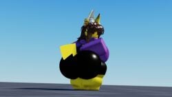 2nej 3d baseplate brown_hair clothing looking_back roblox robloxian tagme volta_(pikaboobs) yellow_body