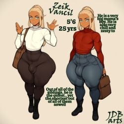 1boy 1femboy ai_generated ass big_ass blonde_hair blue_eyes boots brother brother_(lore) civitai curvaceous curvaceous_figure curvy curvy_figure dark-skinned_male dark_skin fat_ass fat_thighs femboy fit_femboy fit_male hair_bun jonnidabun long_hair penis_bulge pretty_boy thick_thighs voluptuous voluptuous_femboy voluptuous_male zeik_(jonnidabun)