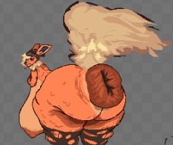 anthro anus areola ash_(void_dew) ass bandage bandage_on_face batbox beanie bent_over big_anus big_areola big_breasts big_butt big_nipples blonde_hair blush breasts clothing digital_media_(artwork) eeveelution female flareon fluffy fluffy_tail fur generation_1_pokemon hair half-closed_eyes hand_on_breast hanging_breasts hat headgear headwear huge_anus huge_areola huge_breasts huge_butt huge_nipples hyper hyper_anus hyper_breasts hyper_butt legwear mostly_nude multicolored_body multicolored_fur narrowed_eyes neck_tuft nintendo nipples orange_areola orange_nipples pixel_(artwork) pokemon pokemon_(species) portrait puffy_anus sagging_breasts simple_background solo stockings tail three-quarter_portrait torn_clothing torn_legwear torn_stockings tuft two_tone_body two_tone_fur wide_hips