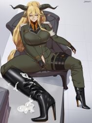 1female 1girls animal_ear_fluff animal_ears arknights big_breasts big_chest black_boots blonde_female blonde_hair blonde_hair_female boot_fetish bootjob boots breasts busty chest cleavage cum cum_drip cum_on_boots curvaceous curvy curvy_body curvy_female curvy_figure degenbrecher_(arknights) erect_nipples erect_nipples_under_clothes female female_focus female_only gloves goat_ears goat_girl goat_horns heel_boots heeled_boots heels high_heel_boots high_heels horns horns_girl large_breasts large_chest leather leather_boots leather_gloves long_hair long_hair_female looking_at_viewer milf military_uniform office older_female pants salazr4 seducing seductive seductive_eyes seductive_gaze seductive_look seductive_pose seductive_smile shoejob tease teasing thighs tie tight_clothes tight_clothing tight_pants