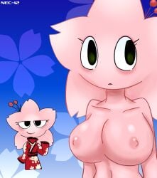 1girls anthro cherry_blossom_(dandy's_world) dandy's_world dandy's_world_oc dandys_world eyelashes eyeshadow kimono lipstick looking_at_viewer nec-12 non-human oc pink_body pink_nipples reference_image sakura sakura_(dandy's_world) toon watermark