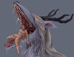 antlers beast_(bloodborne) bloodborne canine claws detailed duo erection female fromsoftware fur horn human imminent_vore larger_female male mammal monster nude open_mouth penis saliva size_difference smaller_male sony_corporation sony_interactive_entertainment straight teeth tinyfaceart tongue vicar_amelia video_games vore white_fur