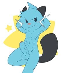 1boy abs anthro anthrofied blush dewott erection male male_only nintendo oob penis pink_nose pokemon pokemon_(species) simple_background solo solo_male uncut vein veiny_penis video_games white_background