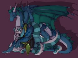 2016 anthro anthro_on_feral aquatic_dragon armor black_penis blue_body blue_skin blue_spots blue_stripes blush bottomless cephalopod claws clothed clothes cum cum_leaking cum_on_penis cum_splatter dragon dragon_rider duo erection female female_on_feral feral frill furry green_skin hair horn hug hybrid jagon long_hair looking_back looking_down lying male mammal marine mastery_position membranous_wings neck_grab octopus on_side open_mouth orange_eyes penis pilli10 purple_background raccoon sex shaded shadow side_view simple_background smile spots spread_legs spread_wings spreading straight stripes teal_(pilli10) teal_seas teal_stripes tentacle white_hair white_skin wings zoophilia