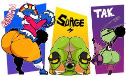 3girls afrosoricid alien alien_girl anthro ass bare_ass bent_over big_ass bottom_heavy bubble_butt cheerleader cheerleader_uniform chica's_magic_rainbow chica's_magic_rainbow_(character) crossover dat_ass fat_ass female female_only five_nights_at_freddy's_world huge_ass invader_zim irken large_ass looking_at_viewer looking_back massive_ass nanodude78 no_panties panties png pom_poms shoes shortstack smile smug sonic_(series) sonic_the_hedgehog_(series) surge_the_tenrec tak_(invader_zim) tenrec thick_ass thick_thighs thong wide_hips