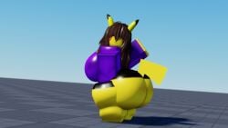 2nej 3d baseplate brown_hair clothing looking_back roblox robloxian tagme volta_(pikaboobs) yellow_body