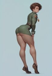 ai_generated arched_back ass ass belt big_ass big_butt boy brown_hair bubble_ass bubble_butt dress from_behind green_dress hazel_eyes male military_uniform plump_ass presenting round_ass round_butt tallcallipygian tcallipygian thick_thighs thighs uniform