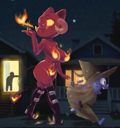 anthro cat_ears catgirl dbaru fire gearfou gearthefae gumball_watterson heeled_boots nicole_watterson public_nudity succubus tail the_amazing_world_of_gumball trick_or_treat