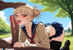 1girls ai_generated female huge_cock interracial interracial_sex my_hero_academia pale-skinned_female scenery sex tagme toga_himiko