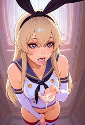 1boy 1femboy 2025 ai_generated crossdressing cum_in_mouth cum_on_hand cum_on_tongue femboy girly heart-shaped_pupils holding_own_penis holding_penis kantai_collection open_mouth penis shimakaze-kun shimakaze_(kantai_collection) shimakaze_(kantai_collection)_(cosplay) standing tongue tongue_out trap yarghabag