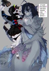 1boy 1girls 2_penises 3_arms 3_eyes _deadrink_ anthro big_penis black_and_white black_hair black_panties blue_eyes blue_skin blush blushing_female color colored digital_media_(artwork) diphallia diphallism duo ear_fins female fins fish_humanoid furry furry_female grey_background imminent_sex lure_(anatomy) male male_monster medium_hair merfolk merman monster monster_boy monster_cock monster_male multi_arm multi_eye multi_genitalia multi_limb multi_penis muscular muscular_male naked_male non-human nonhuman nude_male oc oc_x_canon ocxcanon original_character panties_pulled_down paws penis pink_blush pressure_(roblox) pulling_down_pants roblox roblox_game scars sebastian_solace sharp_teeth simple_background speech_bubble straight sweatdrop sweating sweaty_body toe_beans touching_penis veiny_penis