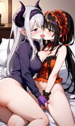 ai_generated date_a_live dress kissing shella shinmai_maou_no_testament tokisaki_kurumi yuri