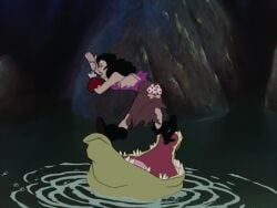 black_hair boots bra bra_visible_through_clothes captain_hook crocodile damsel_in_distress dark_eyes disney_villains fair_skin female hook hook_hand long_hair panties panties_visible_through_clothing peril peter_pan_(disney) pirate pirate_girl reptile rule_63 screaming screencap_redraw screenshot_edit theshockermaniac tick-tock torn_clothes torn_pants torn_shirt torn_skirt villainess vore water