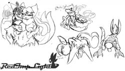 duo female frogadier haxorus lucario mega_evolution mega_lucario meowstic monferno multiple_images nintendo opencanvas pokemon pokemon_(species) redimplight sketch video_games