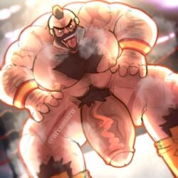 arcomaru balls bara beard big_penis facial_hair flaccid huge_cock hyper_muscles male male_only muscles muscular musk penis solo solo_male street_fighter sweat sweating tongue_out zangief