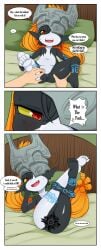 2025 absurd_res ass bed blush bodily_fluids comic embarrassed english_text featureless_crotch female furniture hair hi_res humanoid imp legs_together long_hair looking_at_viewer midna multicolored_body nintendo nipples oozutsu_cannon open_mouth pointy_ears smile speech_bubble spread_legs spreading sweat tattoo text the_legend_of_zelda twili twilight_princess vortex