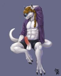 1boy anthro badcoyote balls dragon erection hi_res humanoid_penis male male_only nogard_krad_nox penis ponytail solo tied_hair