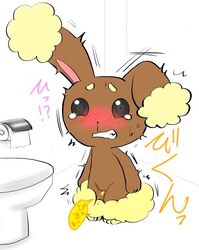 blush buneary female japanese_text lagomorph mammal nintendo omorashi peeing pokemon pussy rabbit solo text translation_request urine video_games 誠也