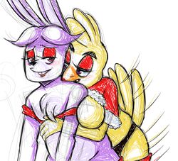 anal anal_sex anthro avian beak big_breasts bird bite blush bonnie_(fnaf) breasts chica_(fnaf) chicken christmas clothed clothes crossdressing dildo duo eyeshadow female five_nights_at_freddy's fur girly holidays inkyfrog lagomorph lipstick makeup male mammal pegging penetration rabbit sex sex_toy smile straight strap-on video_games