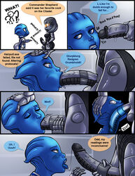 2016 2girls ? alien artificial_intelligence asari balls big_breasts blue_eyes breasts chibi clothing comic deepthroat dialogue duo edi english_text erection fellatio female freckles futanari gynoid hand_on_head humanoid internal_view intersex intersex/female liara_t'soni machine mass_effect mass_effect_2 mass_effect_3 oral orange-tinted_eyewear penis robot shia_(artist) testicles text tight_clothing tinted_eyewear video_games visor x-ray