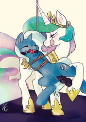 2013 alicorn anthro anthrofied ball_gag blue_fur bondage bound closed_eyes crown cutie_mark dildo drooling duo equine female feral friendship_is_magic fur gag hair half-closed_eyes horn licking licking_lips lizombie mammal multicolored_hair my_little_pony navel penetration princess princess_celestia_(mlp) purple_eyes pussy pussy_juice royalty saliva sex_toy spread_legs spreading tongue tongue_out trixie_(mlp) two_tone_hair unicorn vaginal_penetration white_fur wings yuri