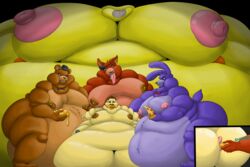 absurd_res avian bear bird bonnie_(fnaf) breasts canine chica_(fnaf) chicken fat female five_nights_at_freddy's food force_feed fox foxy_(fnaf) freddy_(fnaf) group hi_res human hyper lagomorph male mammal moobs nipples obese overweight pizza pucker rabbit stuffing video_games wolfgerlion64