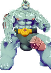 abs balls belt biceps big_feet big_muscles big_penis blush clothed clothing ekatarafu erect_nipples erection feet fingers glans humanoid hyper hyper_penis looking_at_viewer machoke male male_only muscular nintendo nipples pecs penis penis_through_leghole pink_penis pokemon pokemon_(species) sharp_teeth shorts simple_background solo teeth tiny_head toes topless vein video_games white_background エカタラフ