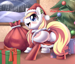 anus aryanne aryanne_(mlp) ass blonde_hair blue_eyes blush christmas clitoris clothed clothing cutie_mark earth_pony equine fan_character female feral german_text hair hat headgear hi_res holidays horse mammal my_little_pony open_mouth pony pussy santa_hat swastika text underwear